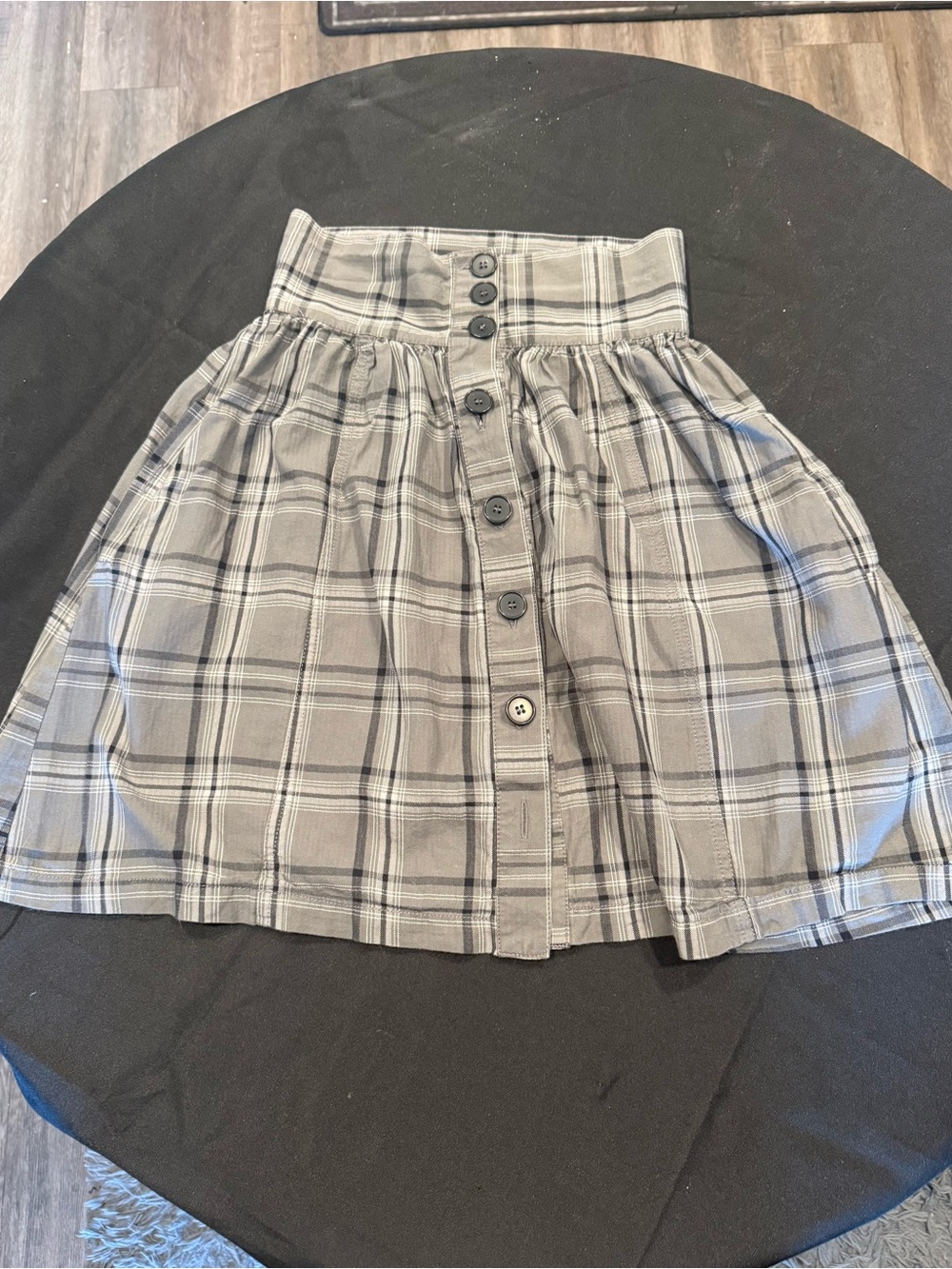 Button-Front Gray Plaid High-Waist Mini Skirt